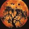 Orange Moon and Tree Silhouette Diamond Painting