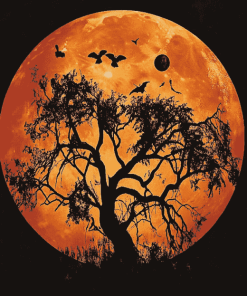 Orange Moon and Tree Silhouette Diamond Painting