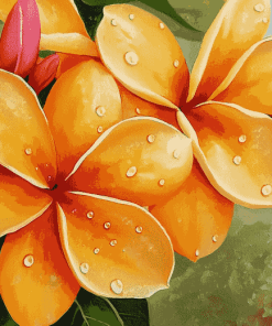 Orange Plumeria Blossoms Diamond Painting