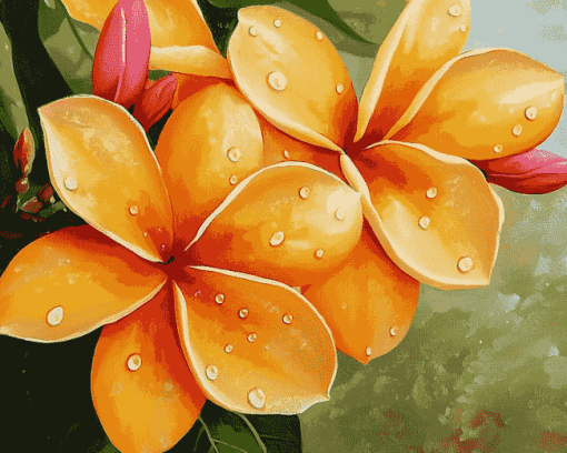 Orange Plumeria Blossoms Diamond Painting