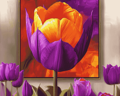 Orange Purple Tulip Blossoms Diamond Painting