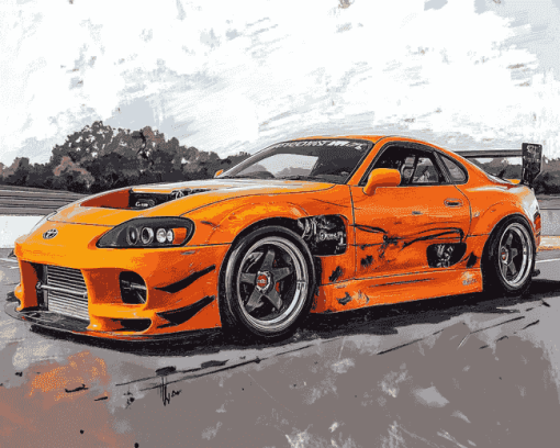 Orange Toyota Supra Mk4 Legend Diamond Painting