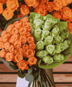 Orange and Green Rose Bouquets Diamond Painting