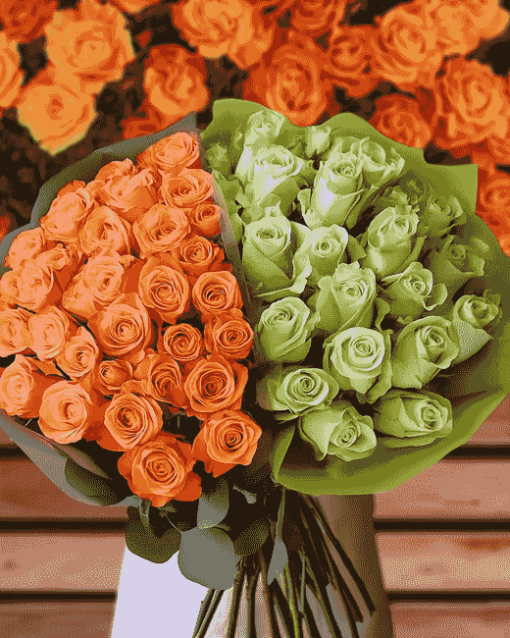 Orange and Green Rose Bouquets Diamond Painting