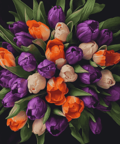 Orange and Purple Tulips Bouquet Diamond Painting