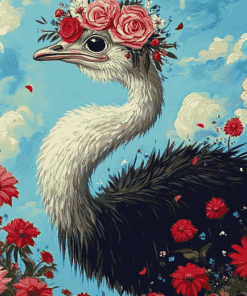 Ostrich and Flora Diamond Painting