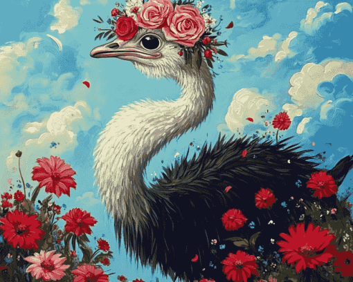 Ostrich and Flora Diamond Painting