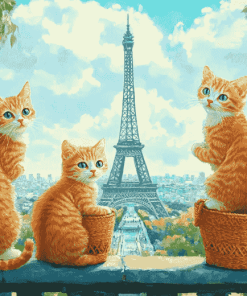 Parisian Orange Cats Diamond Painting