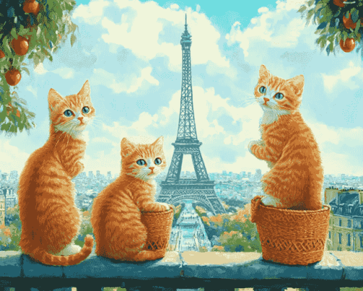 Parisian Orange Cats Diamond Painting