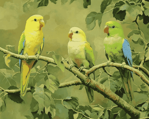 Parrotlet Birds on Tree Branch Diamond Painting