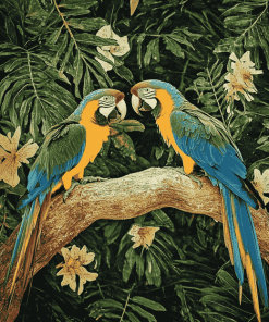 Parrots in Tropical Green Diamond Painting