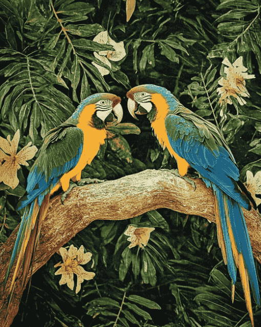 Parrots in Tropical Green Diamond Painting