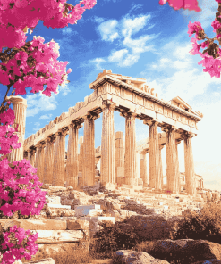 Parthenon Greece Flowers Diamond Painting