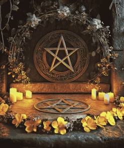 Pentacle with Flowers on Wiccan Altar Diamond Painting