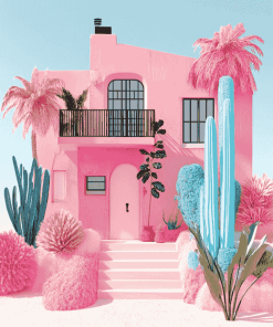 Pink Animated House Diamond Painting