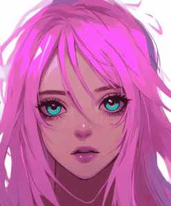 Pink Anime Girl Cartoon Diamond Painting