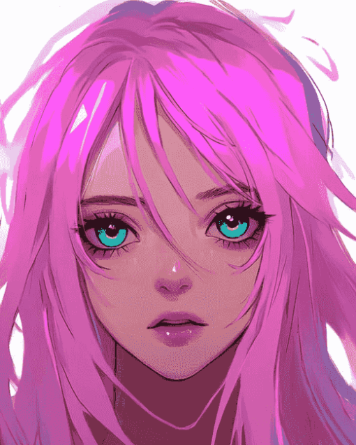 Pink Anime Girl Cartoon Diamond Painting