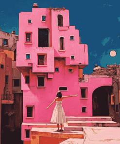 Pink Building Travel Adventure Diamond Painting