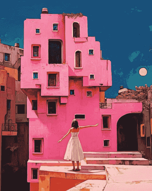 Pink Building Travel Adventure Diamond Painting