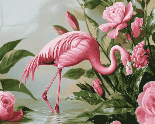 Pink Flamingo Blossoms Diamond Painting