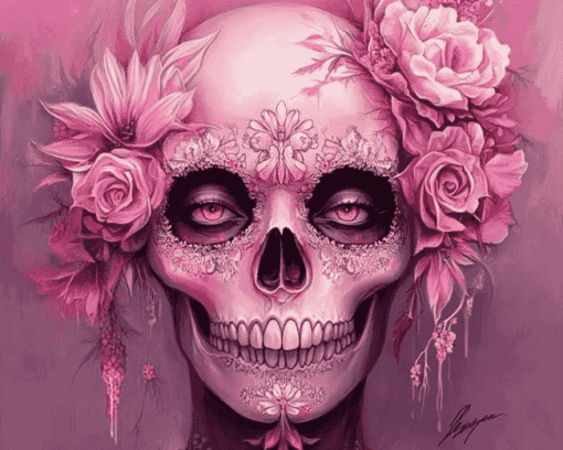 Pink Floral Skull Fantasy Diamond Painting