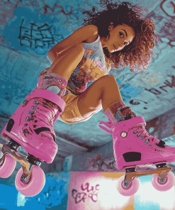 Pink Rollerblades Women Diamond Painting