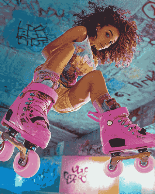 Pink Rollerblades Women Diamond Painting