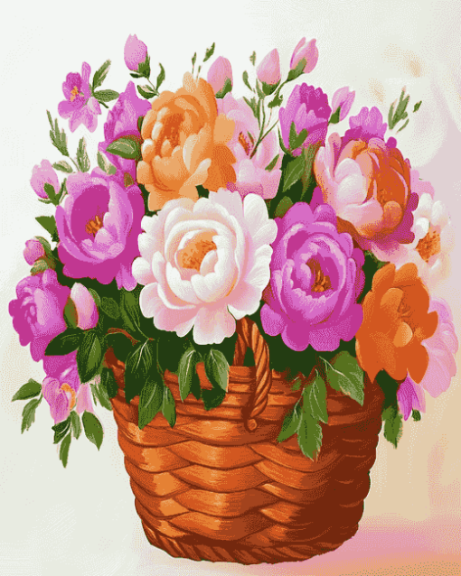 Pink Roses Basket Diamond Painting