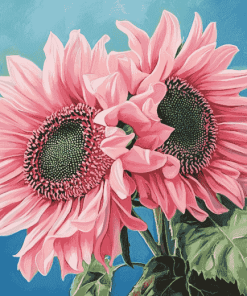 Pink Sunflowers and Blossoms Diamond Painting