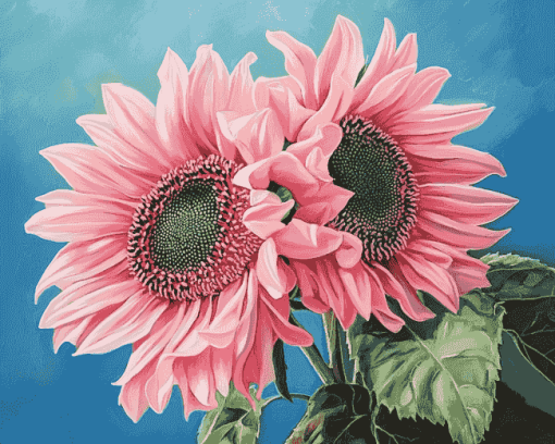 Pink Sunflowers and Blossoms Diamond Painting