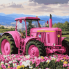 Pink Tractor in Flower Field Diamond Painting