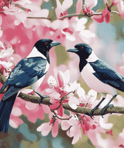 Pink Tree with Australian Magpies Diamond Painting