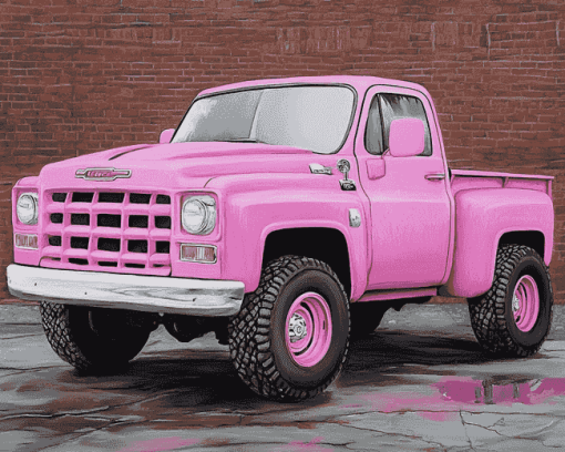 Pink Truck Engines Diamond Painting