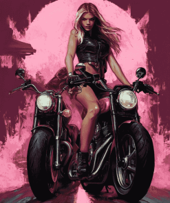 Pink Women Bikers Diamond Painting