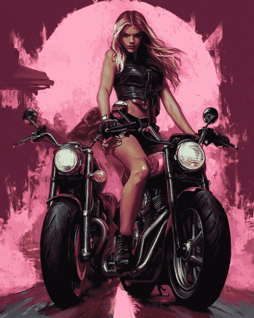 Pink Women Bikers Diamond Painting