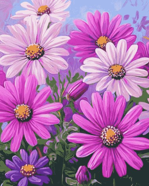 Pink and Purple Daisy Blossoms Diamond Painting