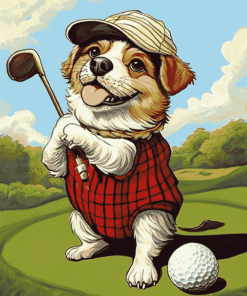 Playful Puppy Golf Diamond Painting