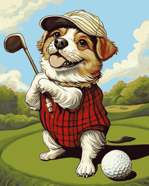 Playful Puppy Golf Diamond Painting