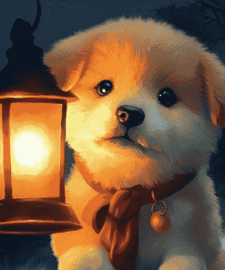 Playful Puppy Lantern Diamond Painting