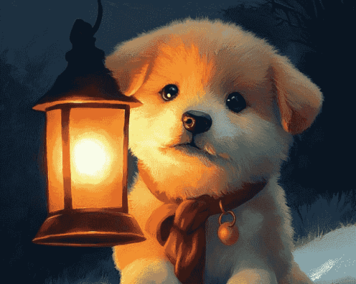 Playful Puppy Lantern Diamond Painting