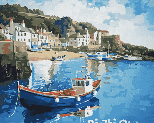 Polperro Seaside Scene Diamond Painting