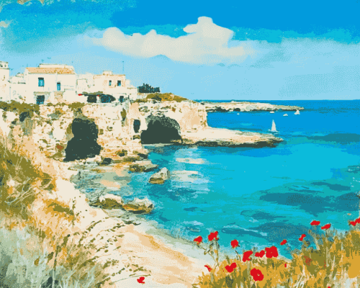 Puglia Seaside Scenery Diamond Painting