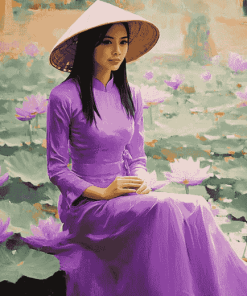 Purple Ao Dai Vietnamese Girl Diamond Painting