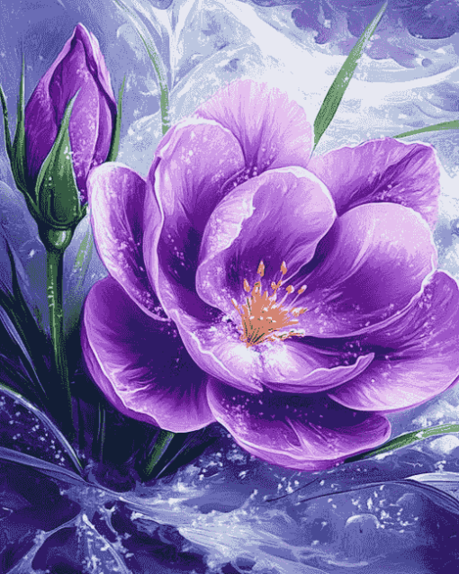 Purple Blossoms in Snow Diamond Painting