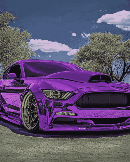 Purple Car Engines Diamond Painting