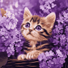 Purple Cat with Flowers Diamond Painting