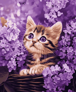 Purple Cat with Flowers Diamond Painting