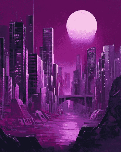 Purple City Skyline Diamond Painting