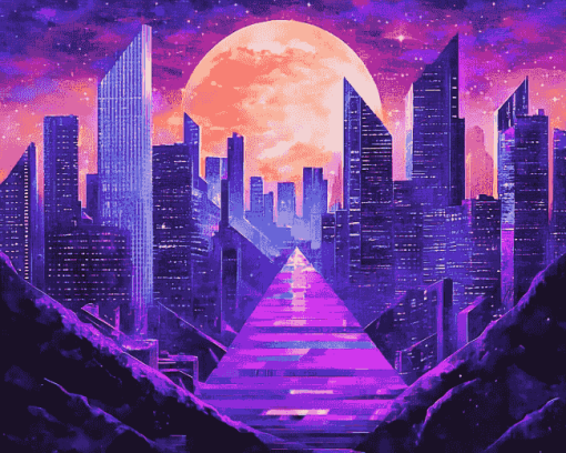 Purple Cityscape Diamond Painting