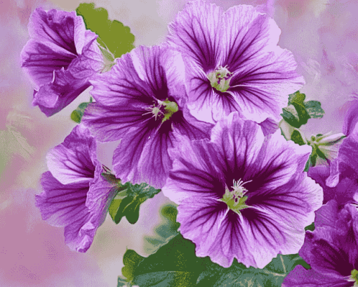 Purple Mallow Blossoms Diamond Painting